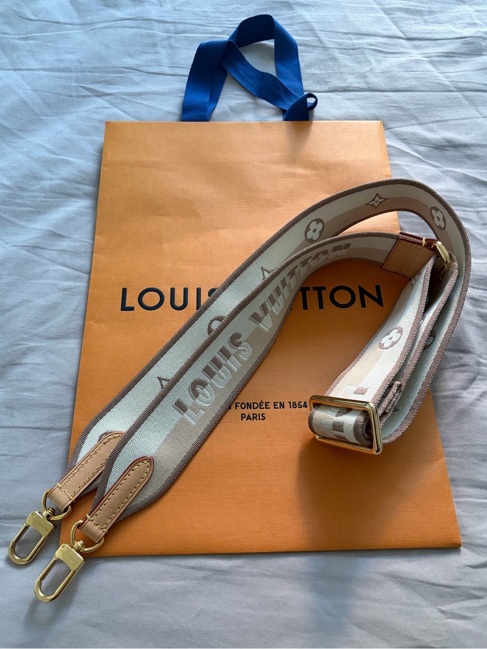 Louis Vuitton Jacquard  Bandouliere Shoulder Strap Beige Gold Hardware